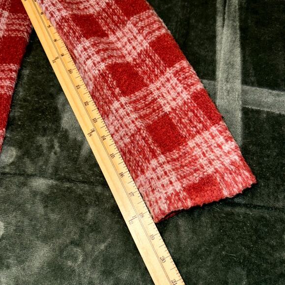 Old Navy Pea Coat Women’s Medium Red White Plaid Wool Blend Pockets Zip Front - Picture 8 of 10